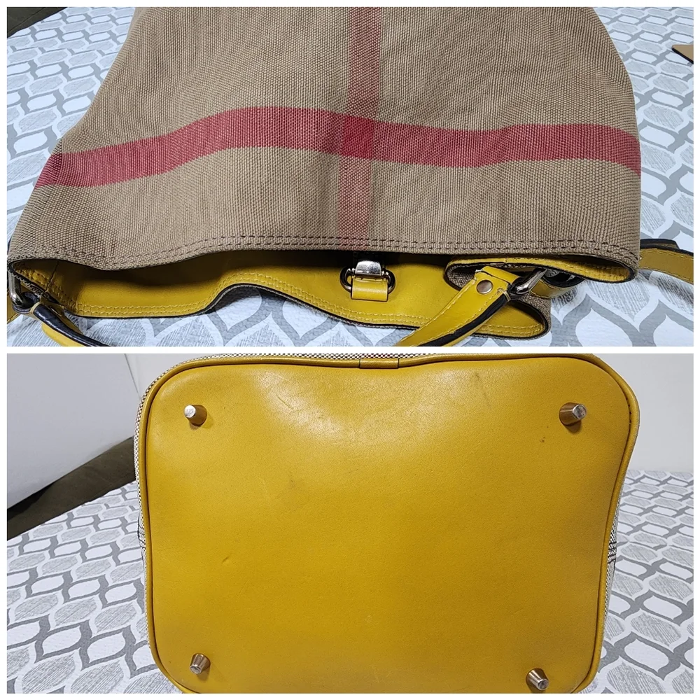 BURBERRY Canvas Mega Check Medium Ashby Hobo Saddle Bag Yellow/Beige
